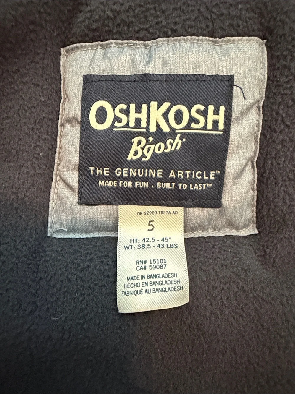 OshKosh B'gosh Kids 5 Two-Tone Hooded Puffer Jacket in Gray and Black